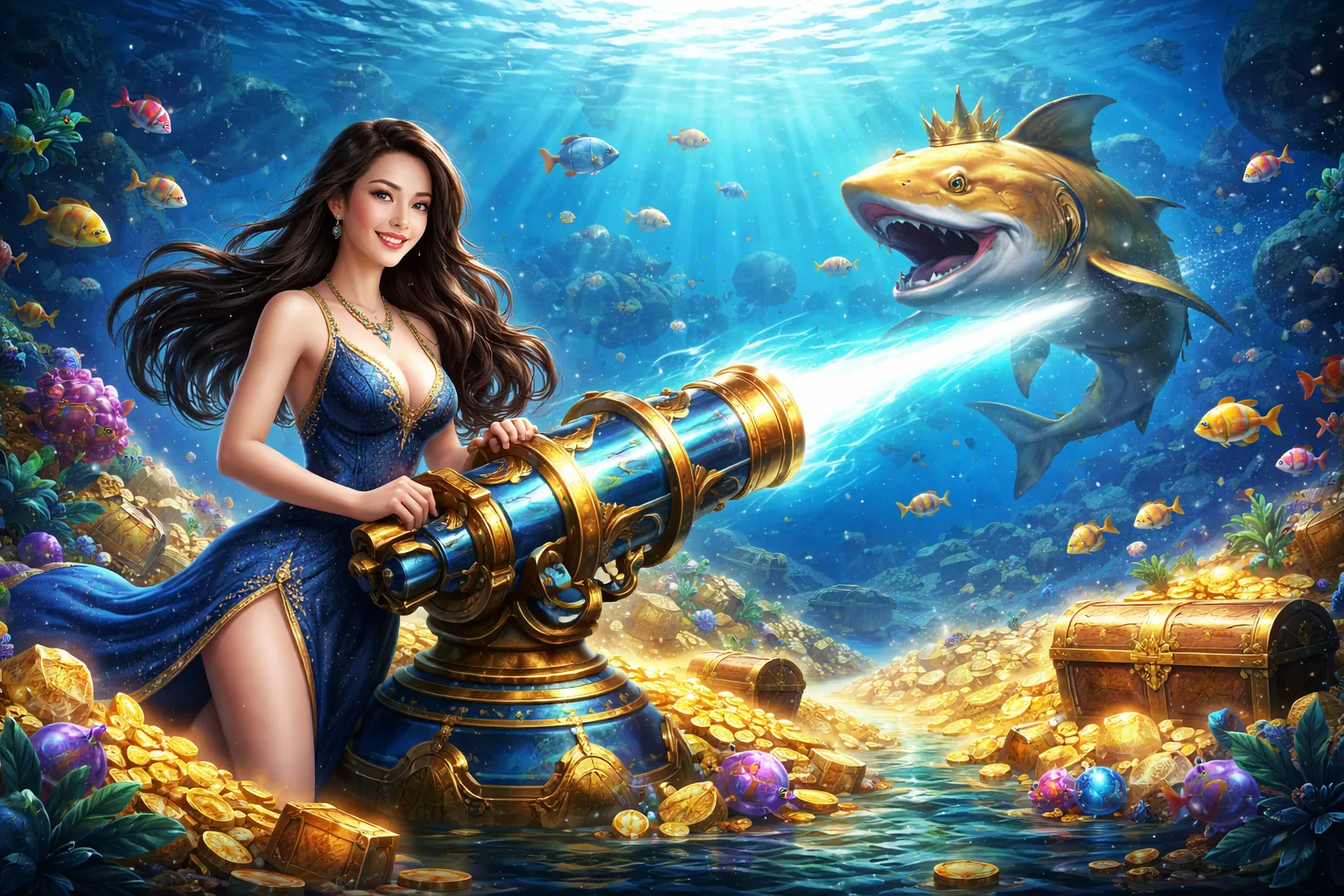 Hình ảnh chính game bắn cá TA88 với đại dương và kho báu